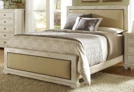 Progressive Furniture Willow King Upholstered Bed in Distressed White