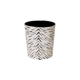 Worlds Away Hide Black and Cream Animal Print Wastebasket WBHIDE